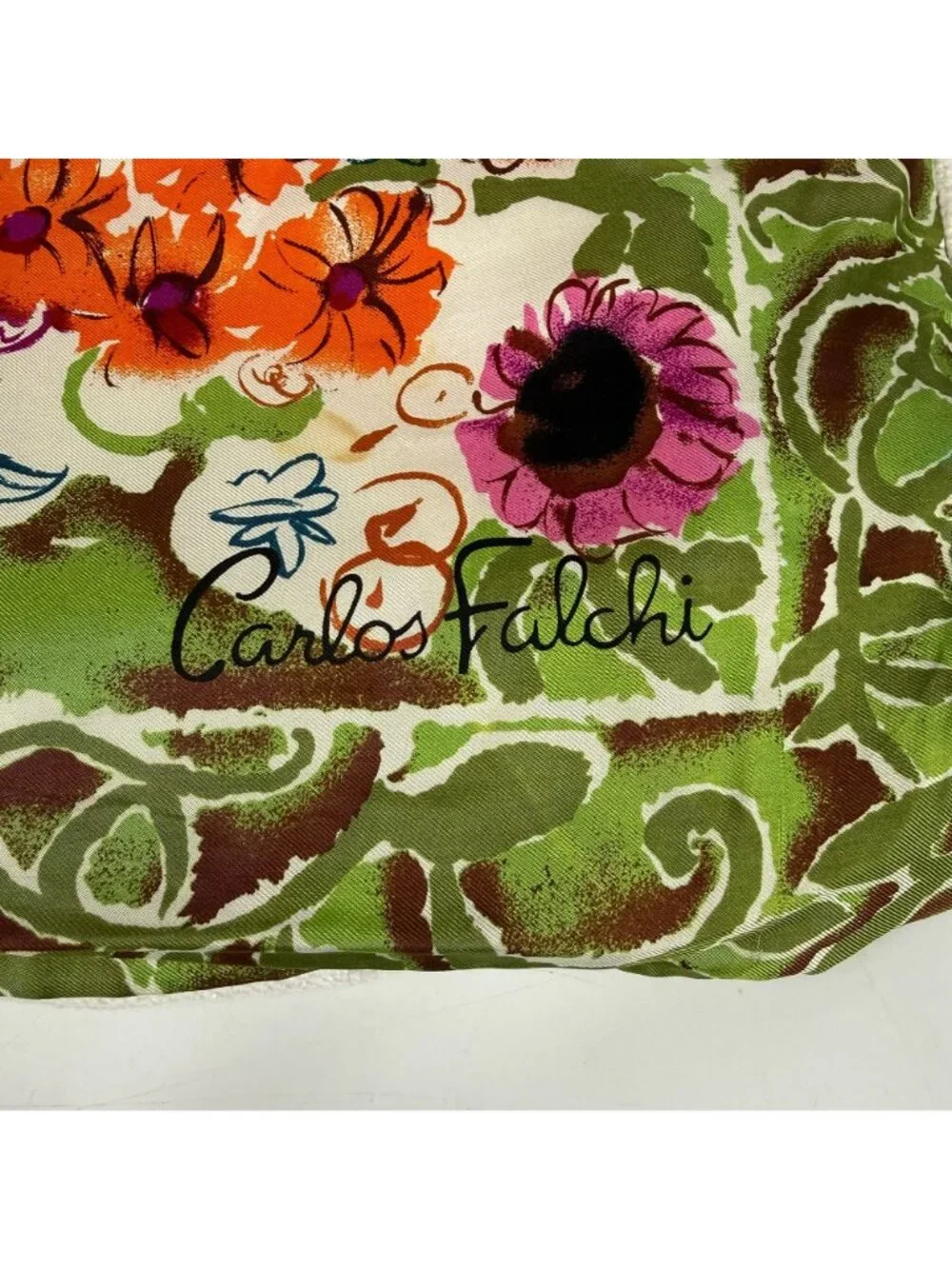 Acapillow Carlos Falchi Silk Floral Green Scarf Square Pillow Case 33 x 33